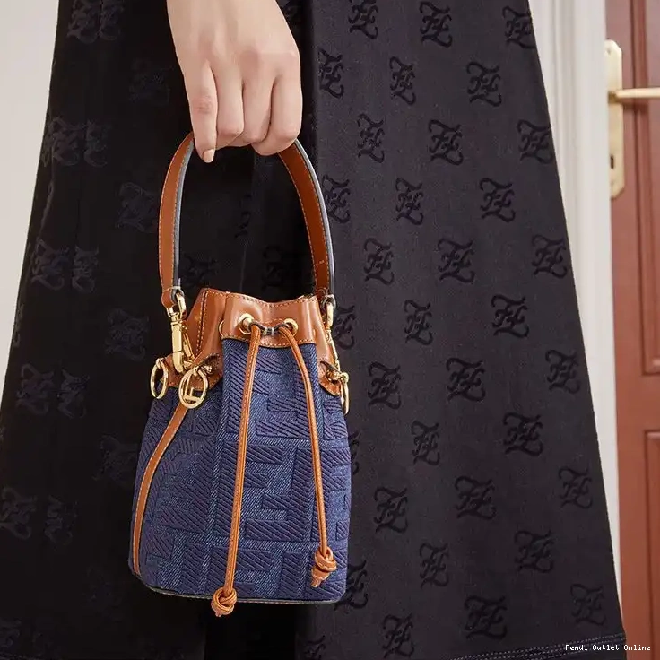 Cheap Blue Mon Mini Canvas Motif Bucket Tresor Fendi In FF Bag 0623